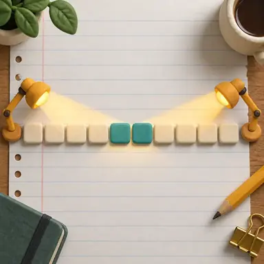 Conceptual illustration of opposing spotlights highlighting a pair of tiles on notebook paper.