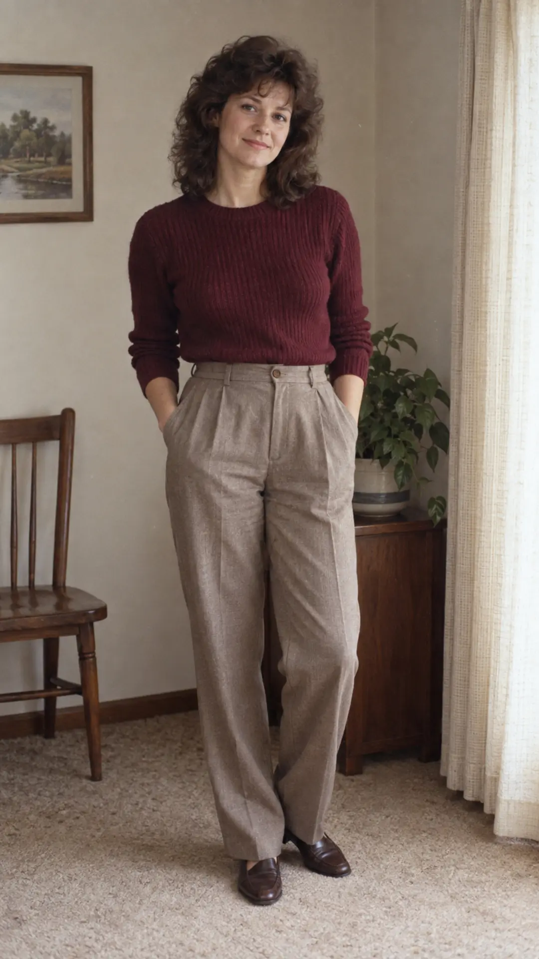 Natural 1980s wardrobe correction with realistic fabric and restrained styling