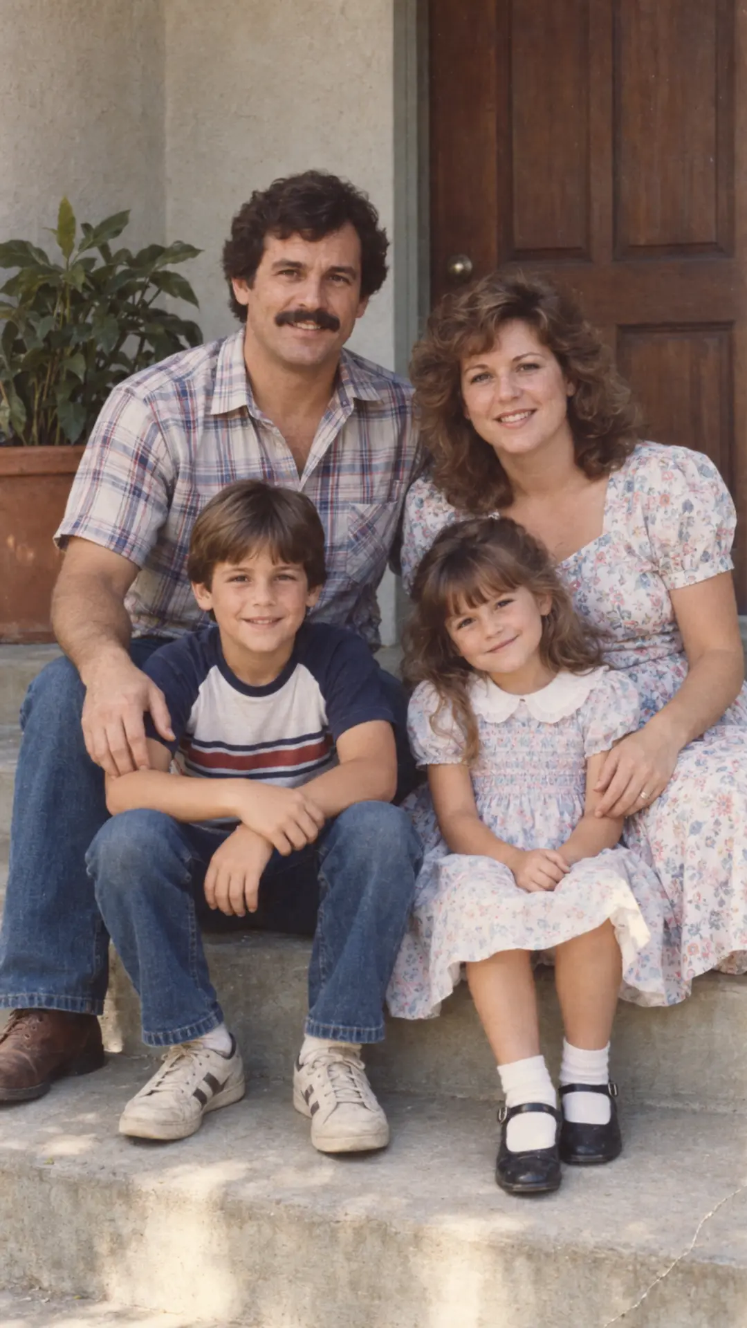Gently restored 1980s family print with natural grain and recovered color