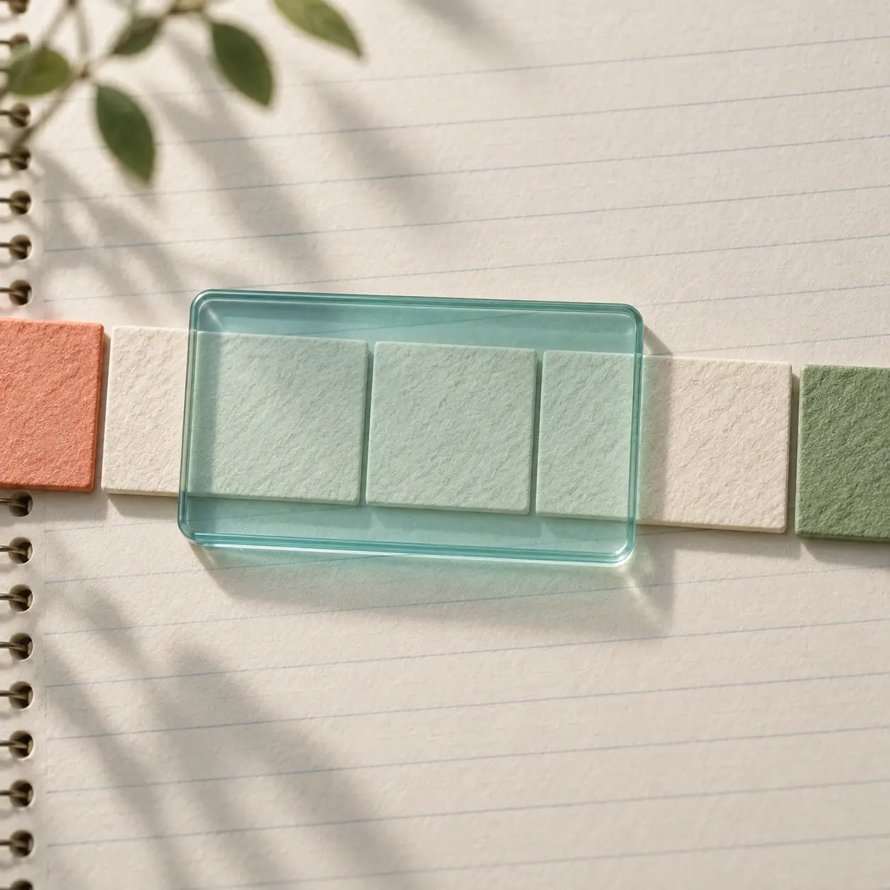 Conceptual illustration of a teal viewing window passing over a strip of textured tiles.